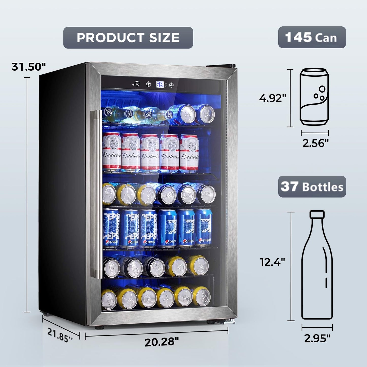 Electactic Freestanding Wine Fridge with Glass Door
