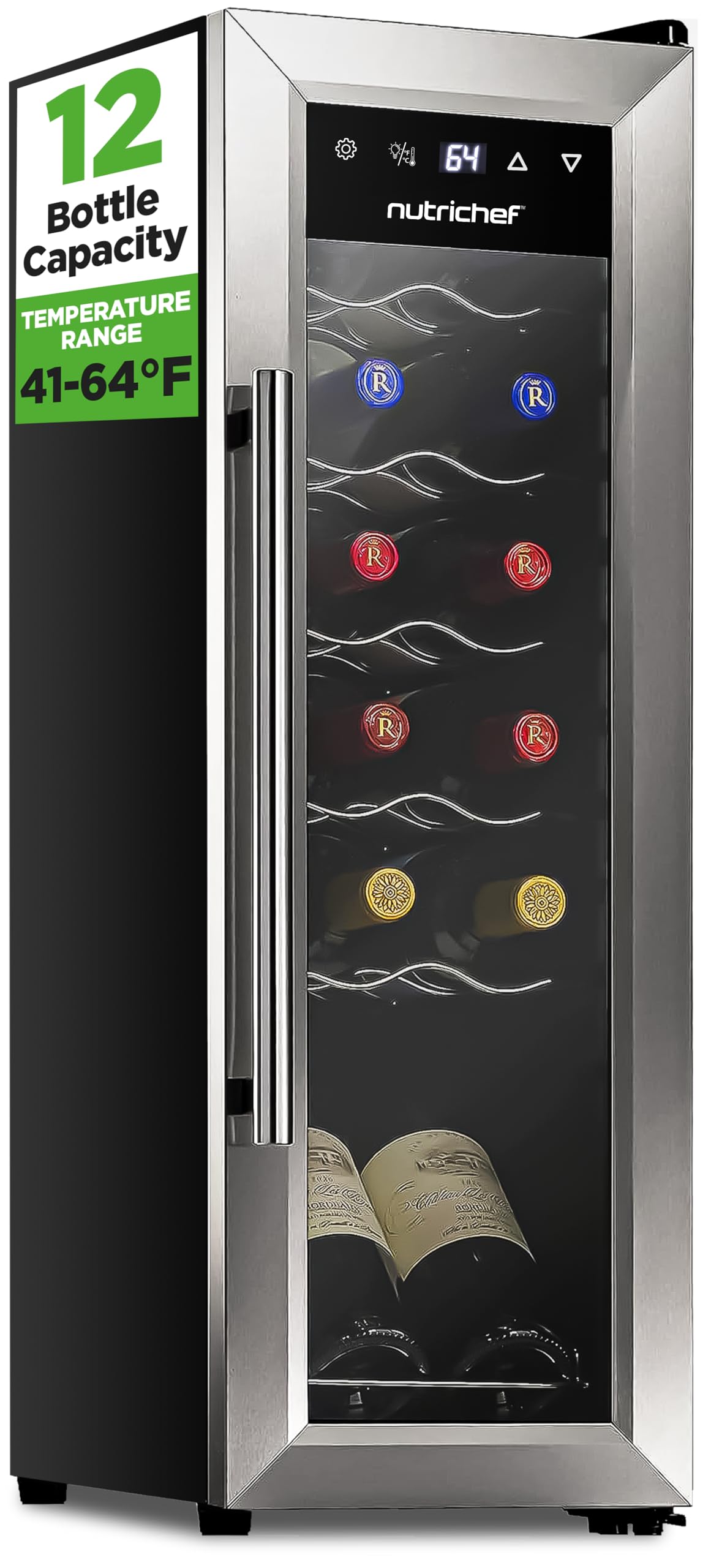 Nutrichef 12 Bottle Wine Fridge – Stainless Steel