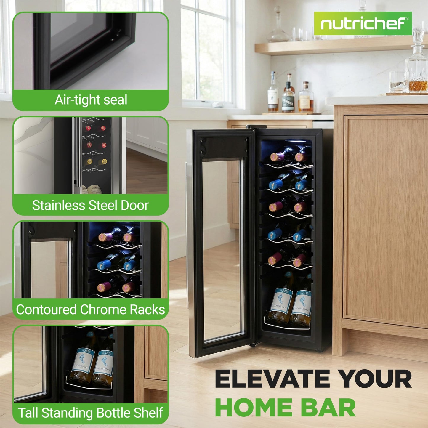 Nutrichef 12 Bottle Wine Fridge – Stainless Steel