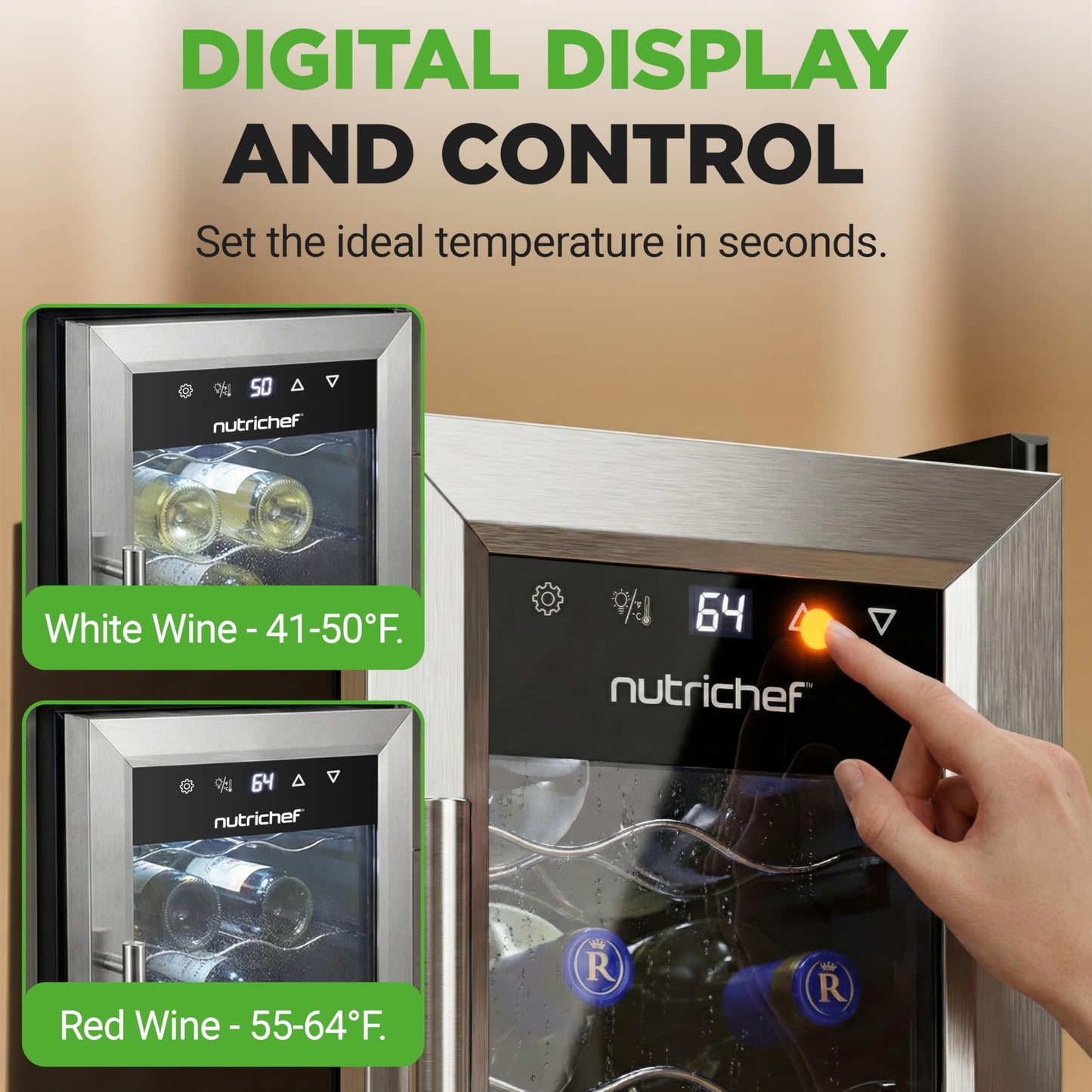 Nutrichef 12 Bottle Wine Fridge – Stainless Steel